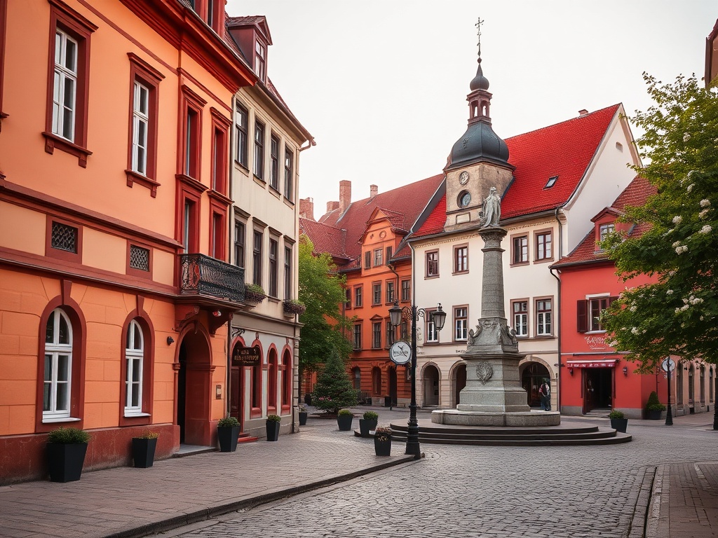 Panorama Kowar z widokiem na góry Karkonosze i zabudowania miejskie.